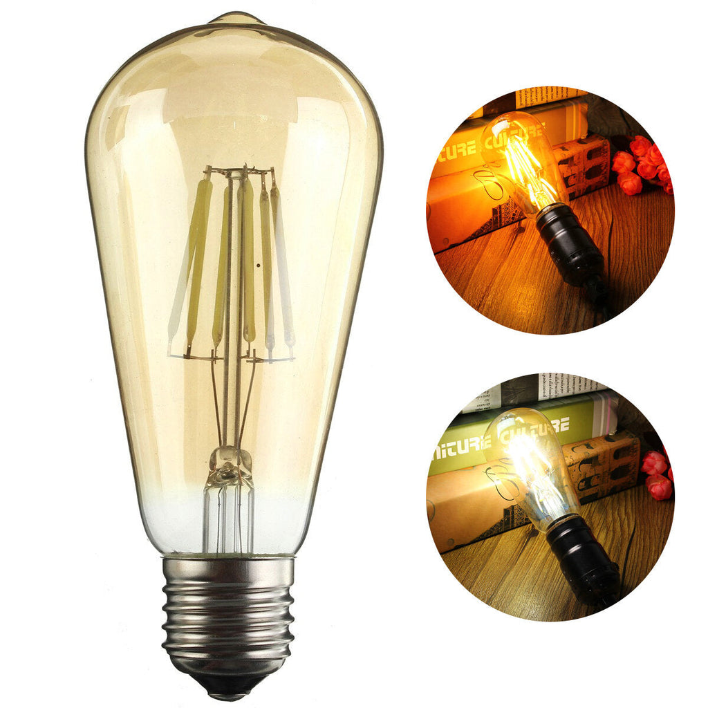 Amber Shell E27 / E26 ST58 6W COB 220V Edison Retro Light Blub Squirrel Cage Not Dimmable Warm White 600lm