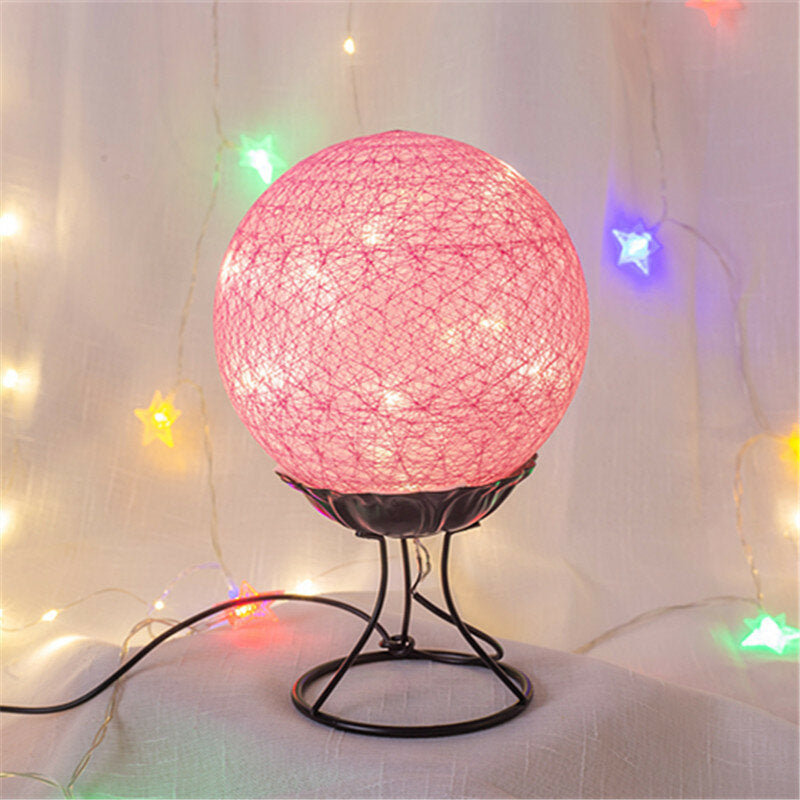 LED Linen Rattan Ball Desk Lamp USB Creative Romantic Night Light with Switch Button