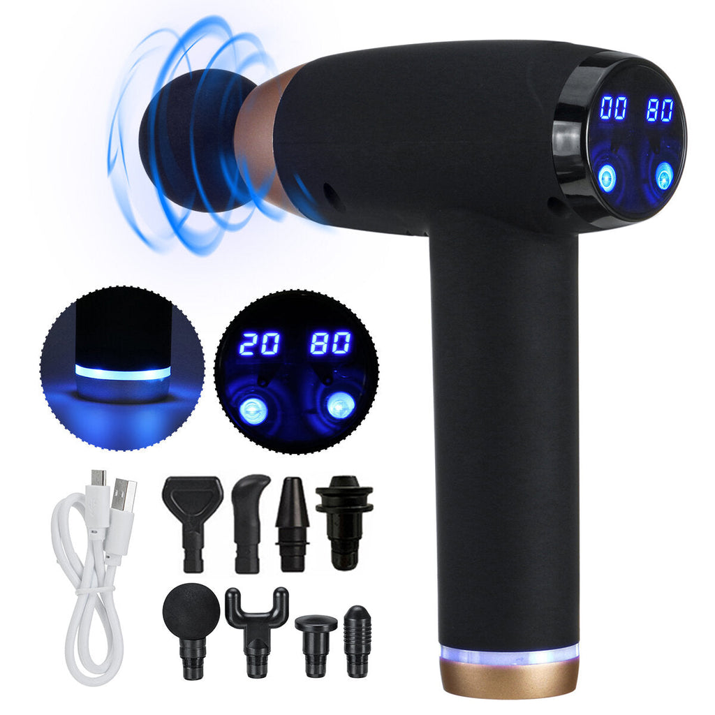 LCD Percussion Massager USB 7200r/min Muscle Relief Sport Recovery 20 Speed Electric Massager With 8 Heads