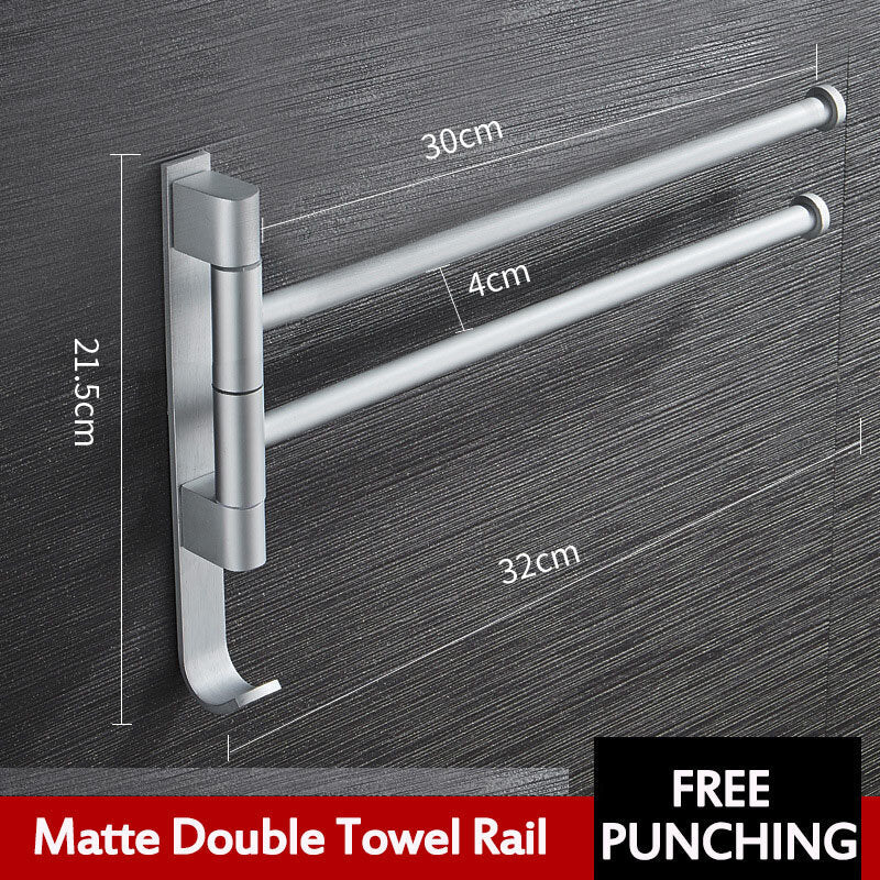 Aluminum Wall Mount Towel Rail Rack Rotatable Holders 2/3/4/5 Storage Hanger