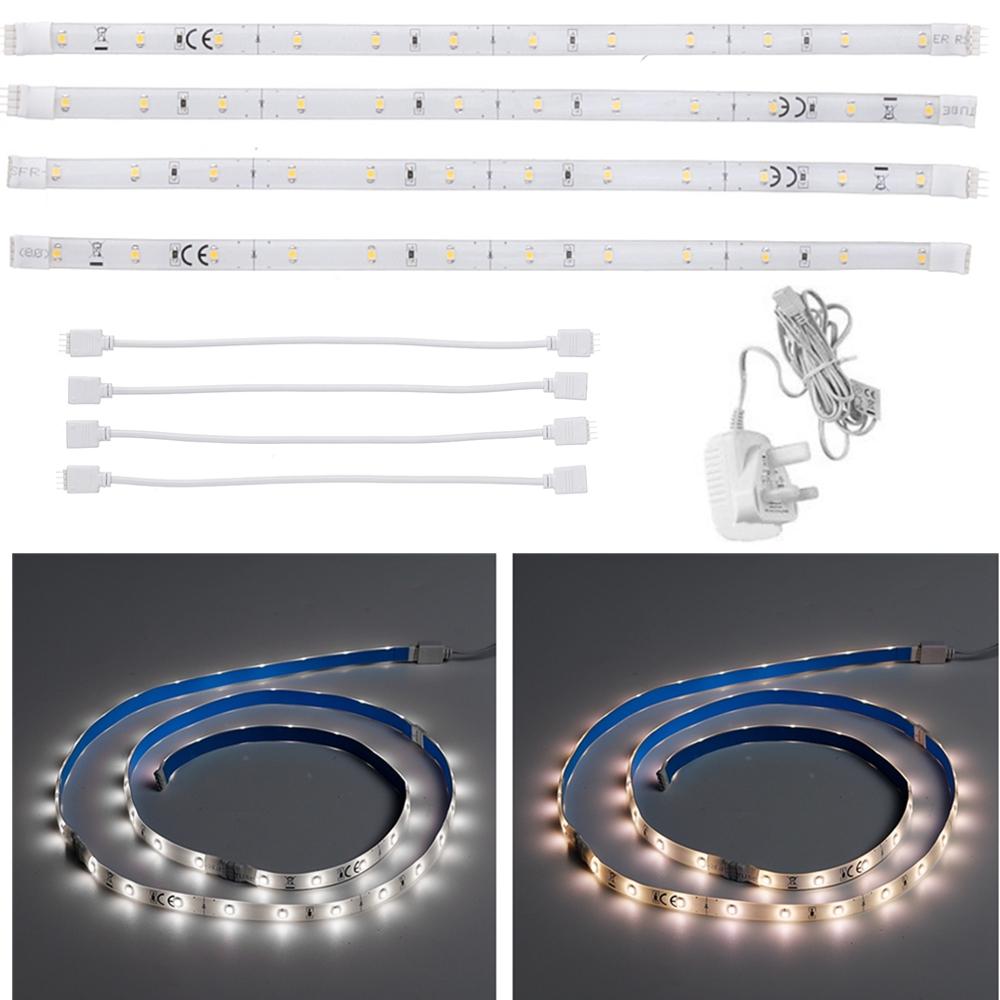 4PCS 30CM DC12V 3528 Waterproof LED Cabinet Strip Light with 4Pin 0.5A UK Power Supply for Stairs Wardrobe Bed Closet