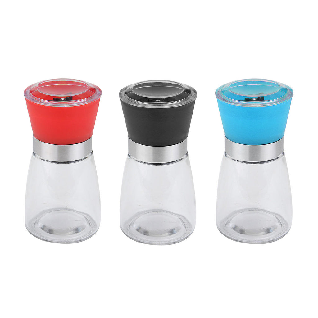 6.513cm Stainless Steel Manual Brushed Salt Mill Pepper Grinder Set Glass Bottles