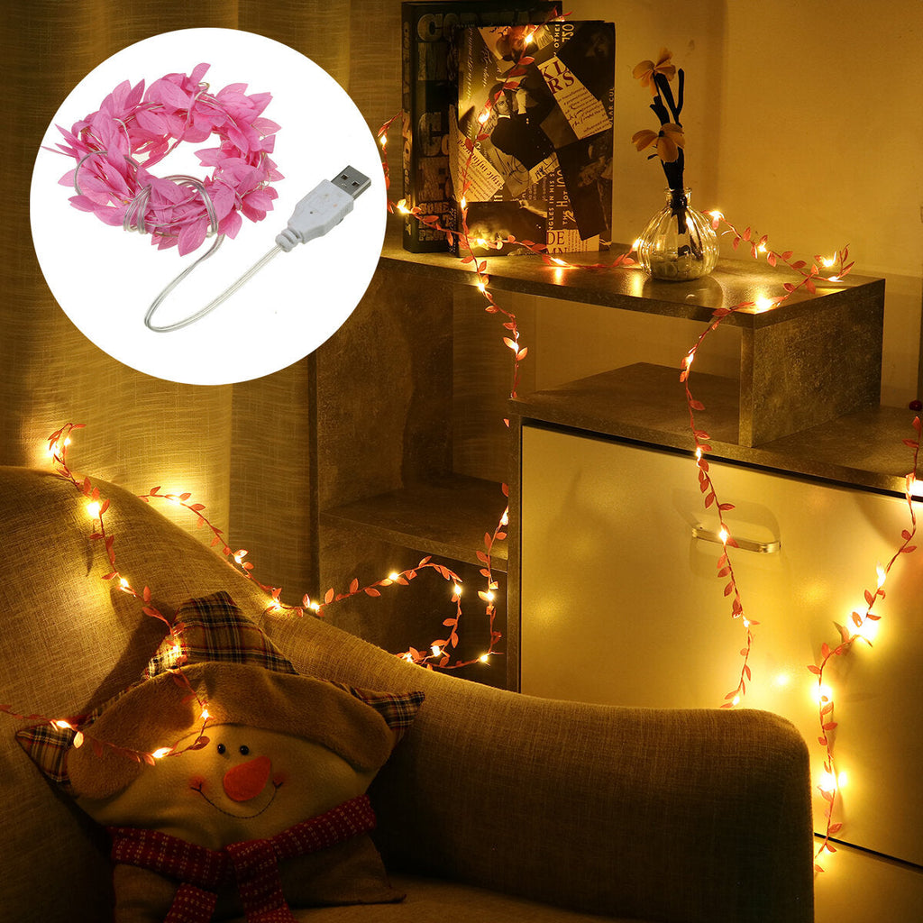 2/3/5/10M Pink LED Leaves Ivy Garland Fairy String Light Party Xmas Garden