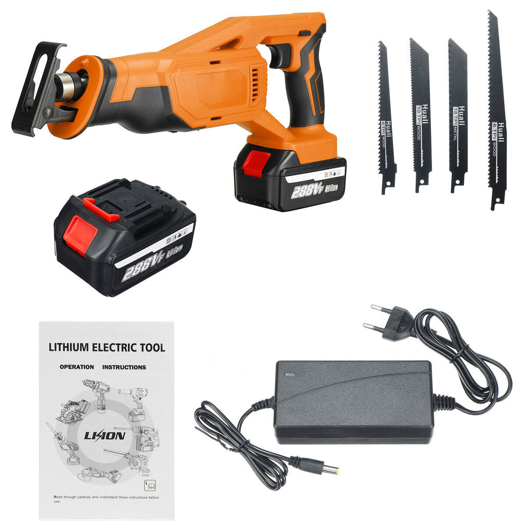 Li-ion Cordless Reciprocating Saw Rechargeable Electric Recip Sabre Saw W/ 4pcs Blade & 1pc Battery