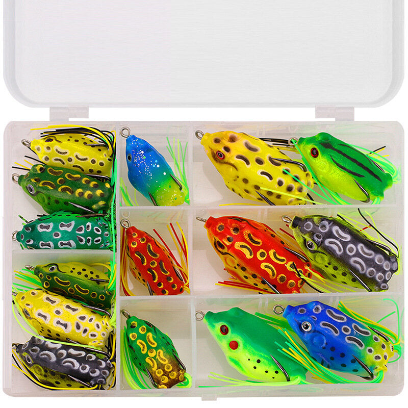 5/15 Pcs Frog Fishing Lure Soft Artificial 3D Eyes Silicone Fishing Tackle Baits with Storage Box