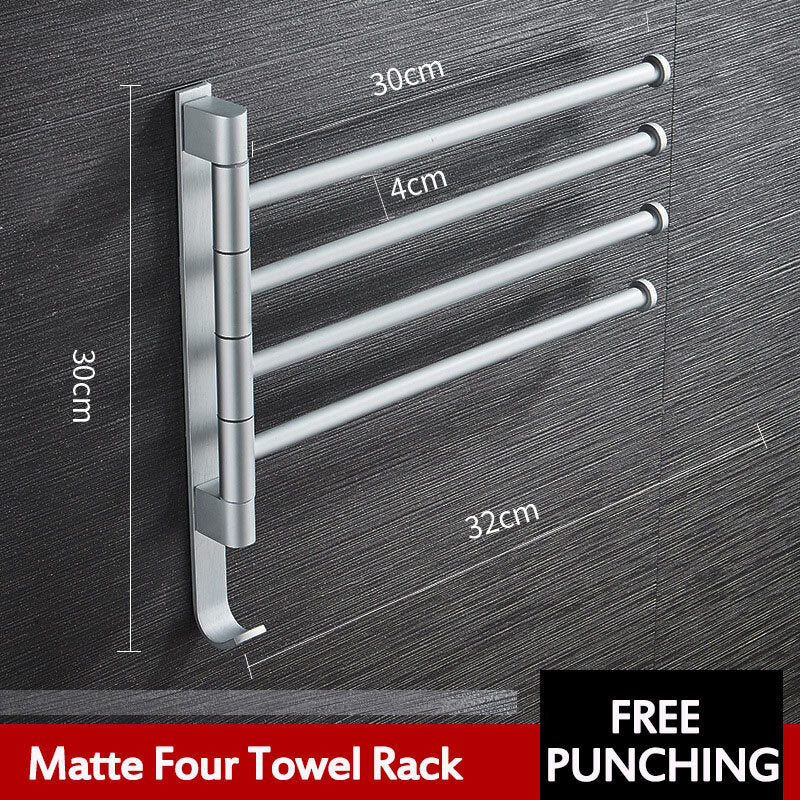 Aluminum Wall Mount Towel Rail Rack Rotatable Holders 2/3/4/5 Storage Hanger