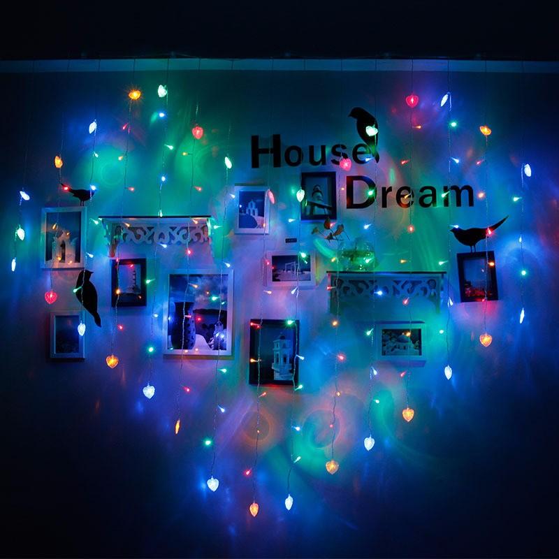 2x1m 128 LED Heart Shape Light String 220V Curtain Light Home Decor for Festival Christmas