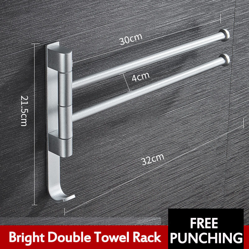 Aluminum Wall Mount Towel Rail Rack Rotatable Holders 2/3/4/5 Storage Hanger