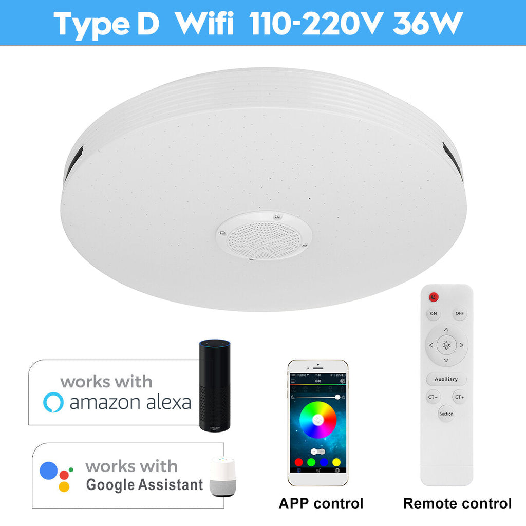 220V/110-220V Dimmable Bluetooth WIFI LED Ceiling Light 256 RGB Music Speaker Lamp APP Remote