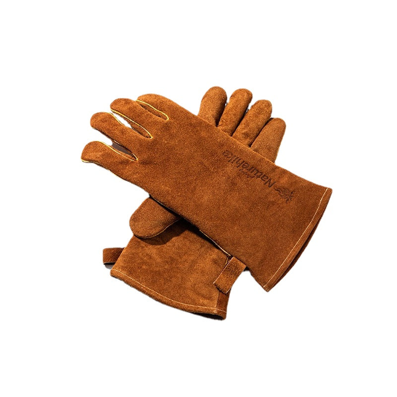 Flame Retardant Heat Insulation Gloves Leather High Temperature Outdoor Camping Picnic BBQ Gloves