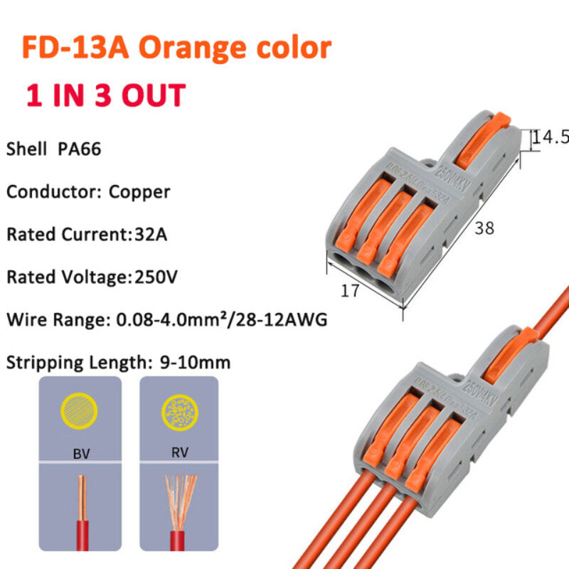 Wire Connector 1 In 3 Out Wire Splitter Terminal Block Compact Wiring Cable Connector Push-in Conductor