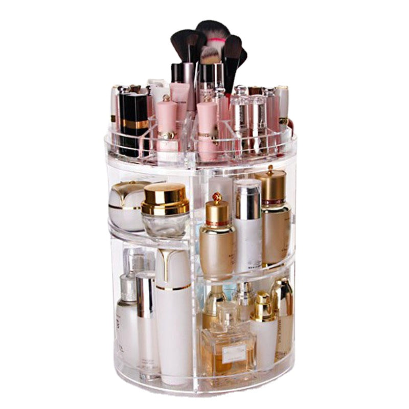 3 Tier Acrylic Cosmetic Makeup Jewelry 360 Rotating Storage Organizer Case