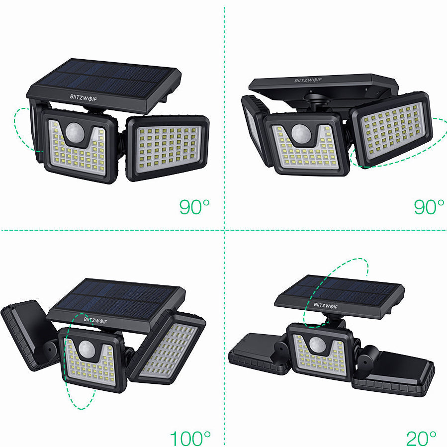 Rotatable 3 Heads Adjustable Waterproof 120PIR Sensor Solar Flood Light 6500K White Light