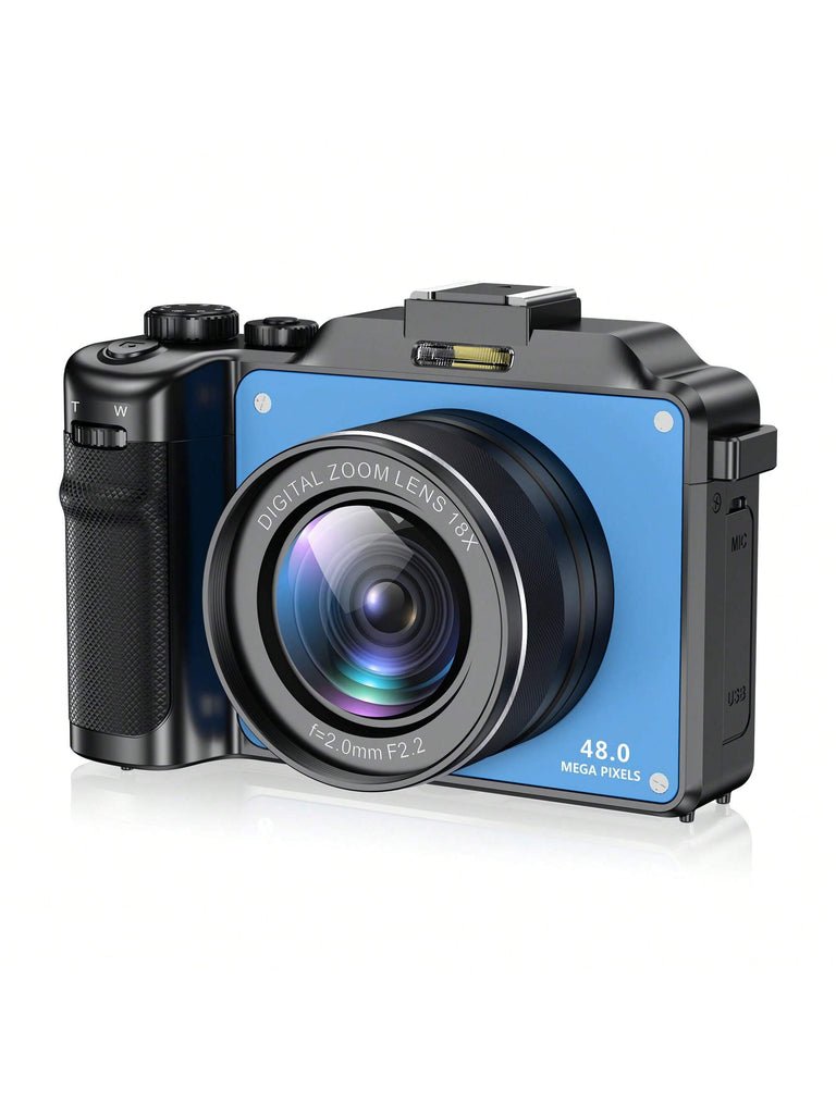 4K Digital Camera 48MP, Anti-Shake, 18X Zoom, WiFi, Autofocus, Compact Vlogging Camera with TF Card, 2 Batteries