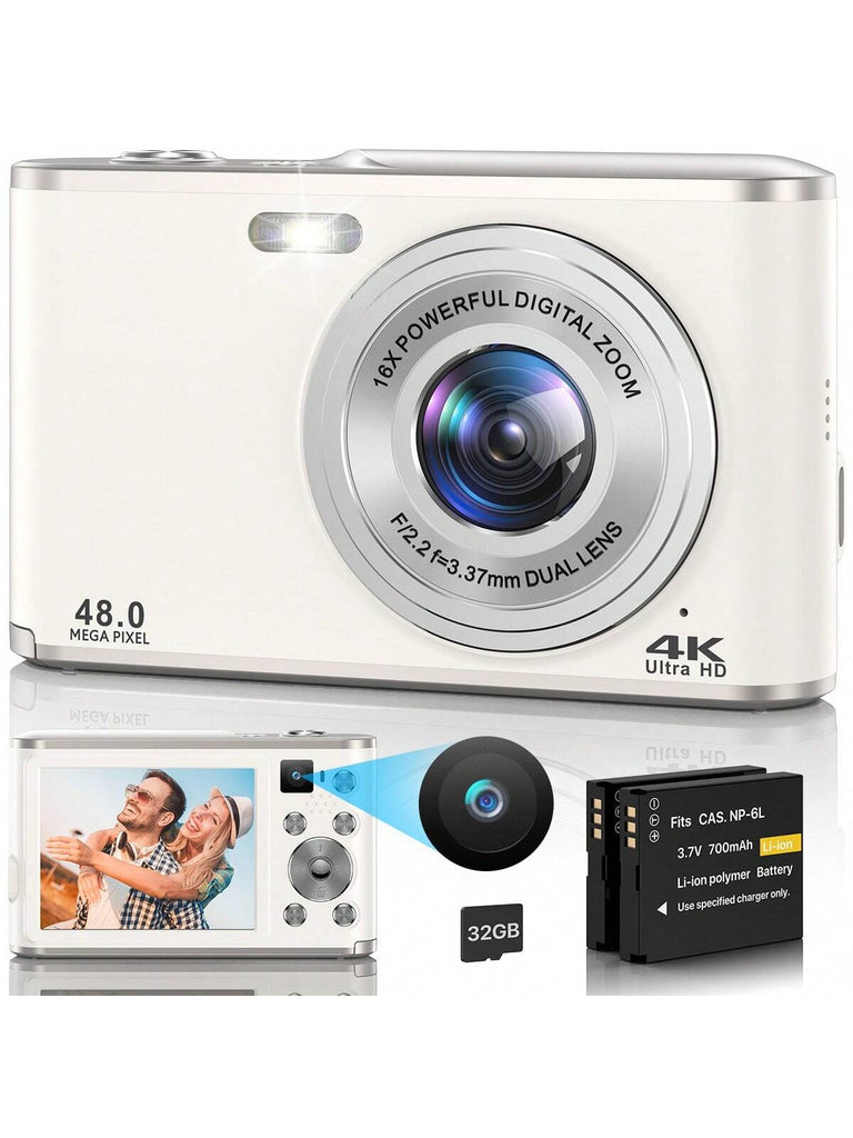 Digital Camera, Auto Focus Full HD 4K Vlogging Camcorder, 48MP 16X Zoom, 32GB Card Included