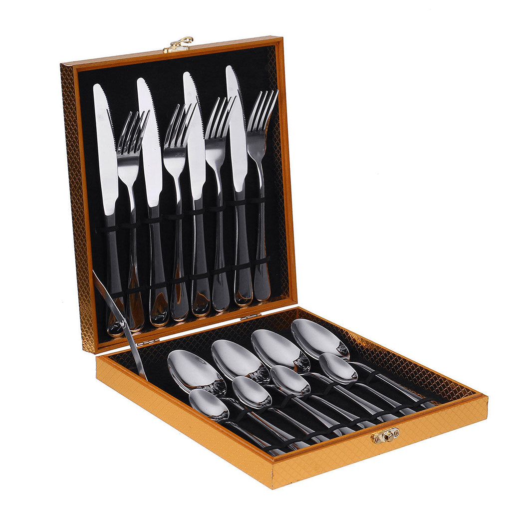 16PCS Cutlery Set Stainless Steel Rainbow Fork Spoon Kitchen Dinnerware Sets With Storage Box