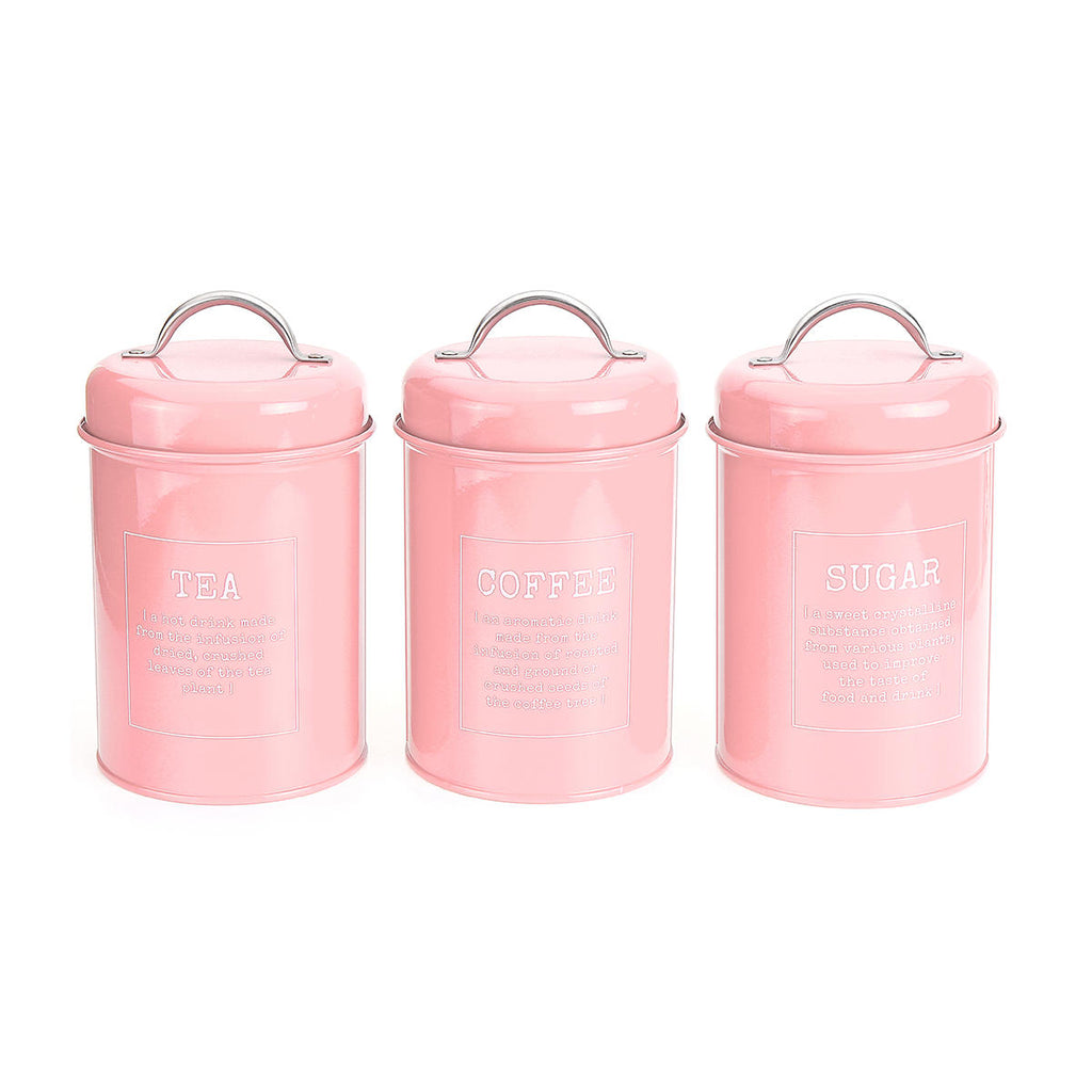 3Pcs Storage Tanks Canister Tea Coffee Sugar Tin Jar Stainless Steel Container Can Kitchen