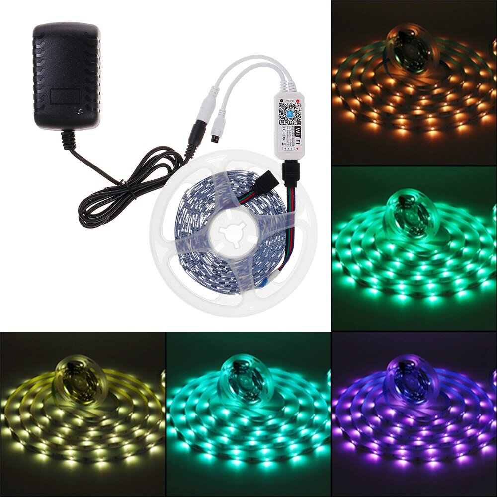 7.5M Non-waterproof WiFi APP RGB 5050SMD LED Strip Light Kit + 24 Key Remote Control Work with Alexa Google Home Christmas Decorations Clearance Christmas Lights