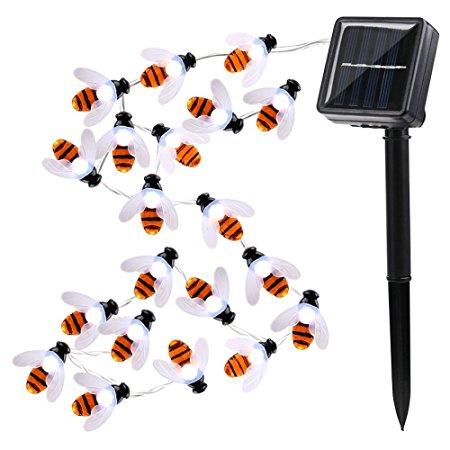 Solar Powered 5M 20LEDs Waterproof  Black Yellow Bee Fairy String Light for Garden Party Christmas