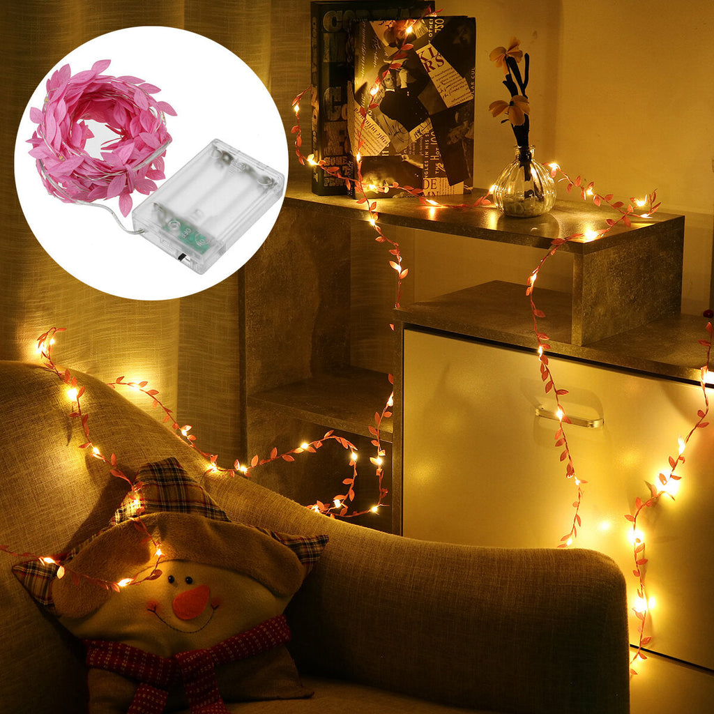 2/3/5/10M Pink LED Leaves Ivy Garland Fairy String Light Party Xmas Garden