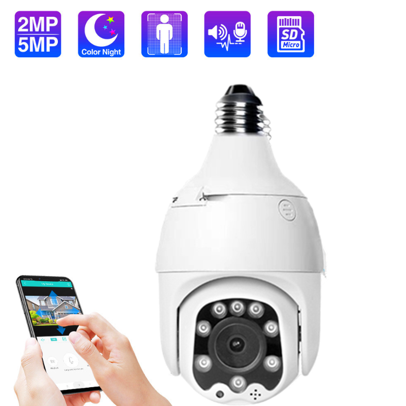 1080P IP Camera WiFi Wireless Auto Tracking 2MP Night Vision PTZ Waterproof Speed Dome Surveillance PTZ Camera E27 Connector TF Card Storage