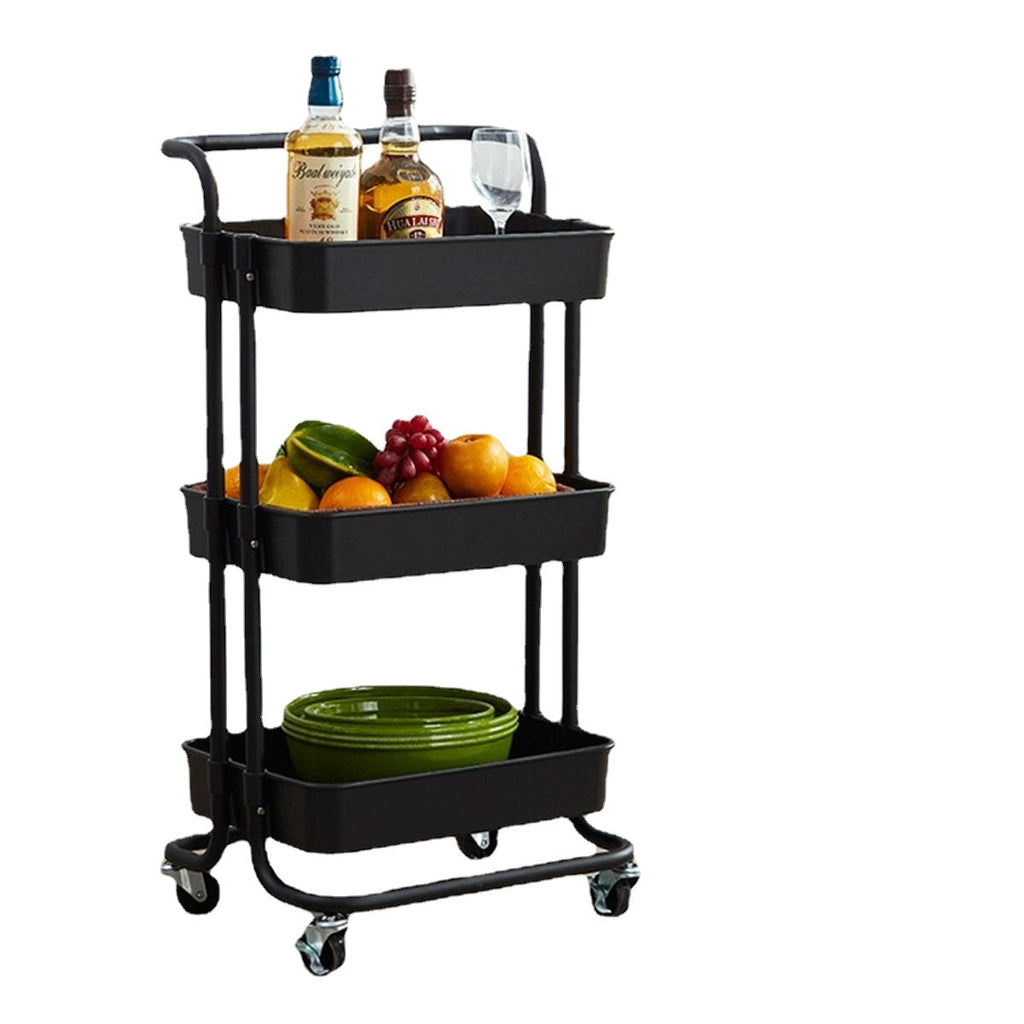 Multifunctional 3-Tier Storage Rack Trolley Rolling Utility Cart Home Kitchen Storage Rack