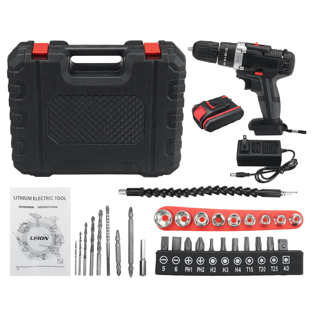 21V 22800mAh Cordless Rechargable 3 In 1 Power Drills Impact Electric Drill Driver