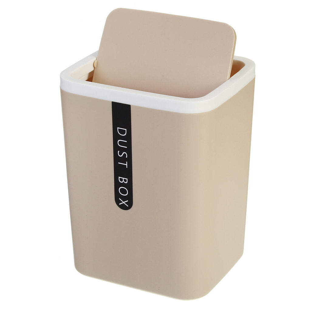 Desktop Trash Can Mini Office Plastic Swing Cover Storage Bin Waste Bins for Room Tea Table Kitchen Bedroom