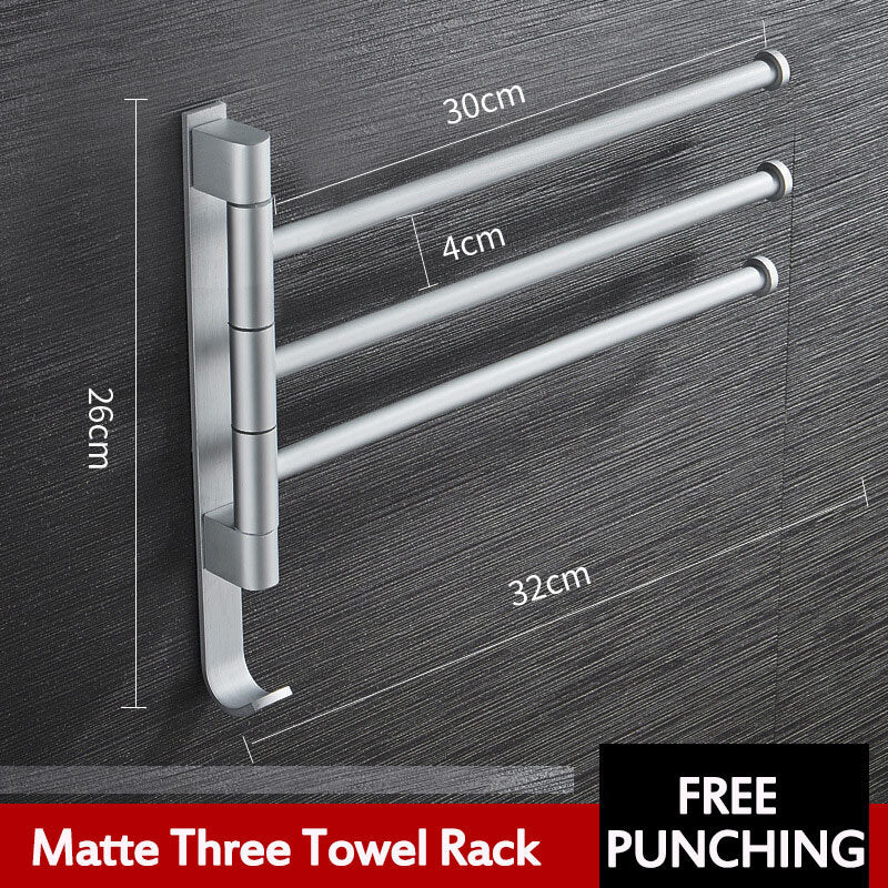 Aluminum Wall Mount Towel Rail Rack Rotatable Holders 2/3/4/5 Storage Hanger