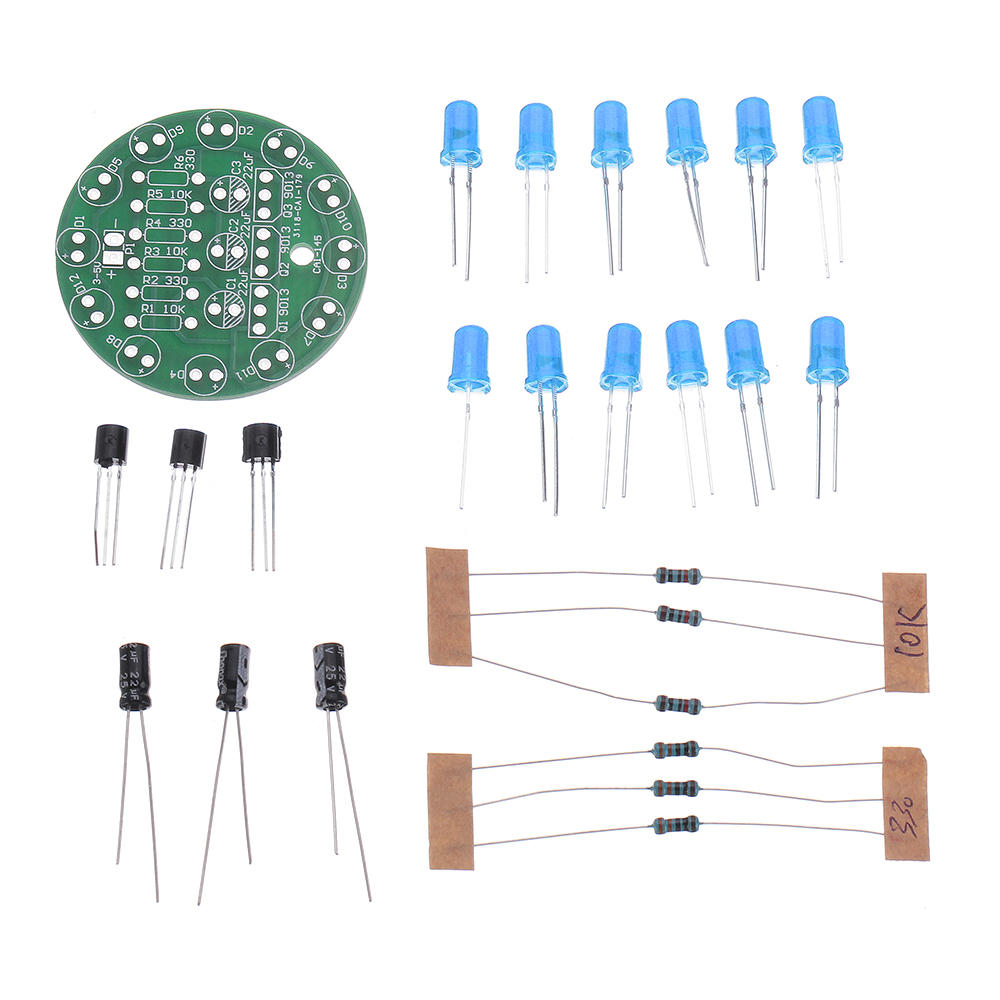 5pcs DIY Blue LED Round Flash Electronic Production Kit Component Soldering Training Practice Board