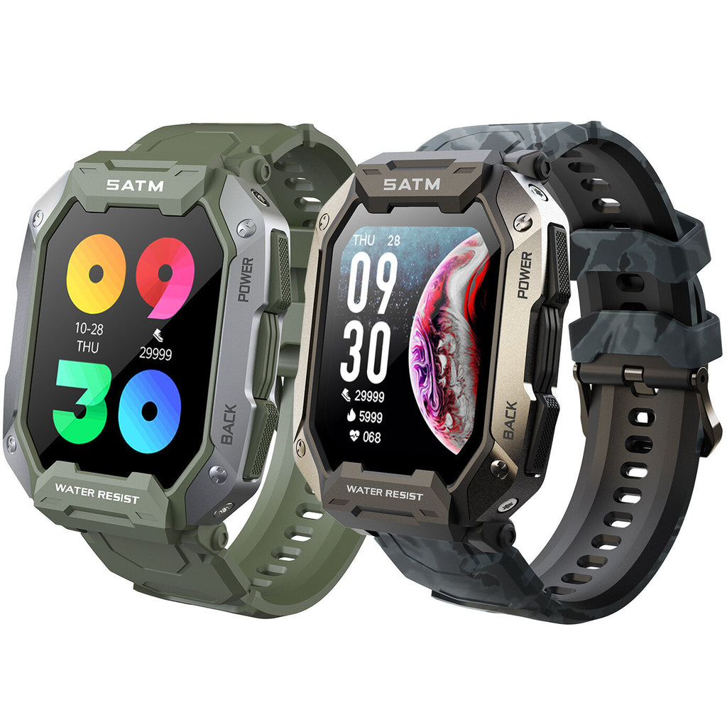 1.71 inch Split Screen Heart Rate Blood Pressure Oxygen Monitor 24 Sports Modes 50 Days Standby 5ATM Waterproof 3-Proof Rugged Smart Watch