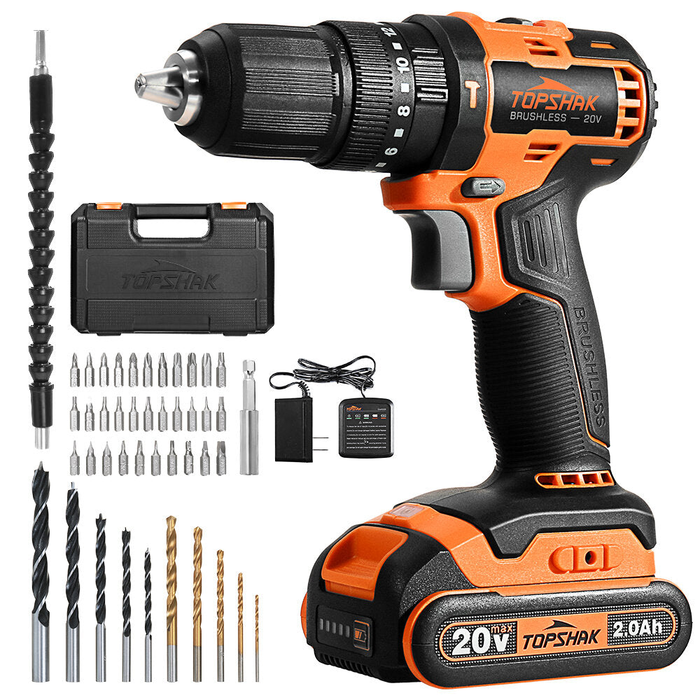 20V 13mm Brushless Impact Electric Drill 45N.m Torque 0-1650RPM Variable Speed