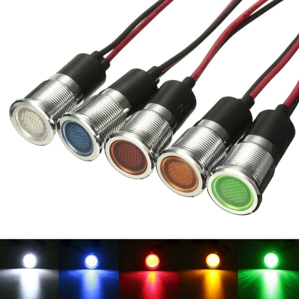 14mm 12V Dash Panel Indicator Warning Light Lamp For Motorcycle Car Van Boat Truck Lorry