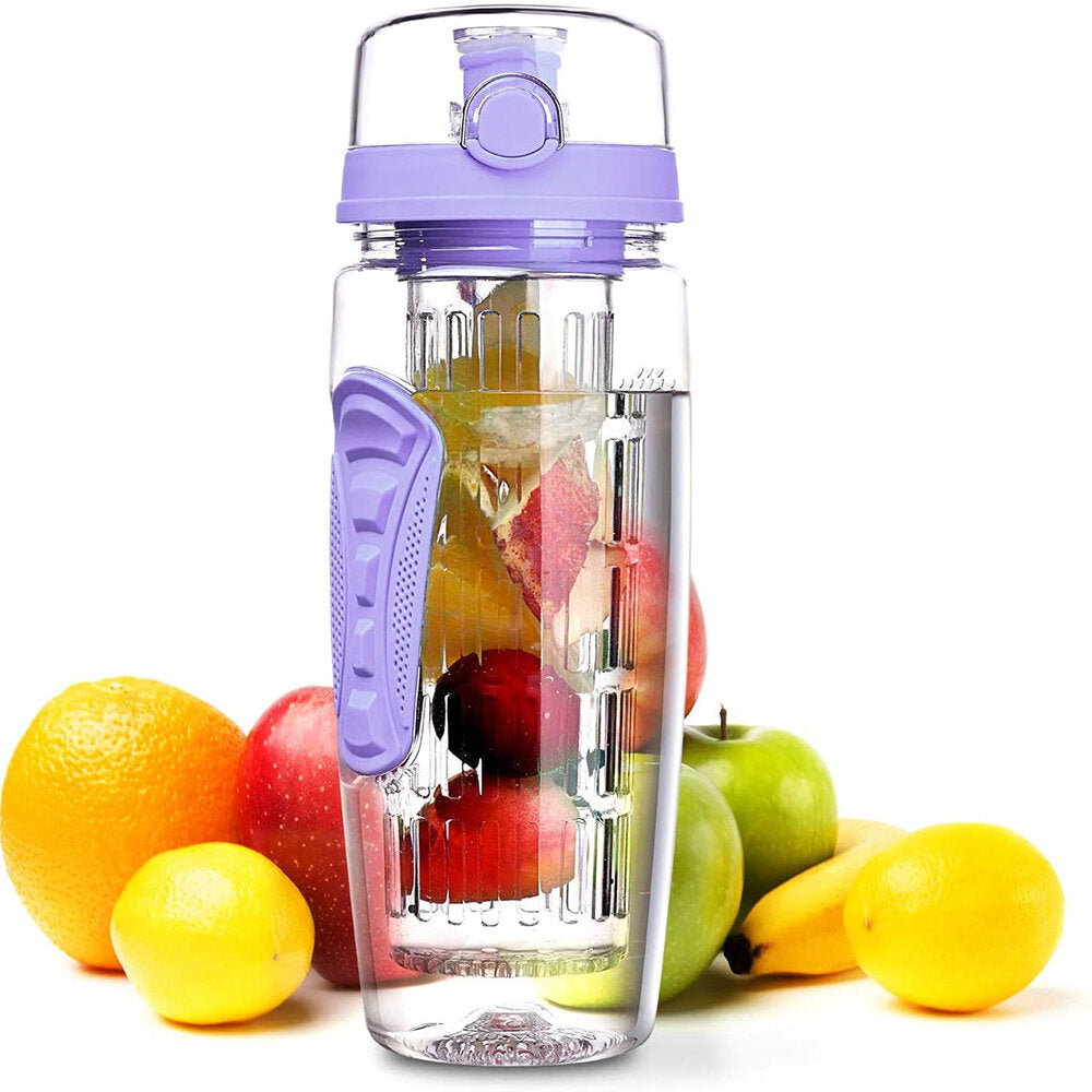 1L Sport Fruit Infuser Water Bottle with Dual Anti-Slip Grips Flip Top Lid Water Bottle for Office and Home Drinking Cup