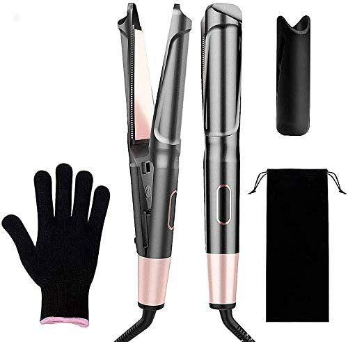 2-in-1 Far-infrared Hair Straighter Curler LCD Digital Temperature Display Curling Iron PTC Heating Anti-scalding One-button Lock Hair Curler