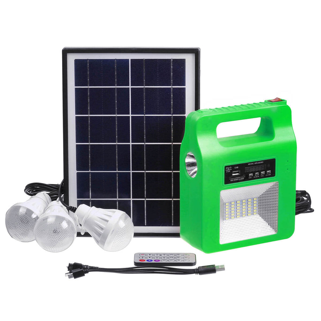 Portable bluetooth Solar Generator System Emergency LED Light Bulb Camping Radio Player+Remote Control