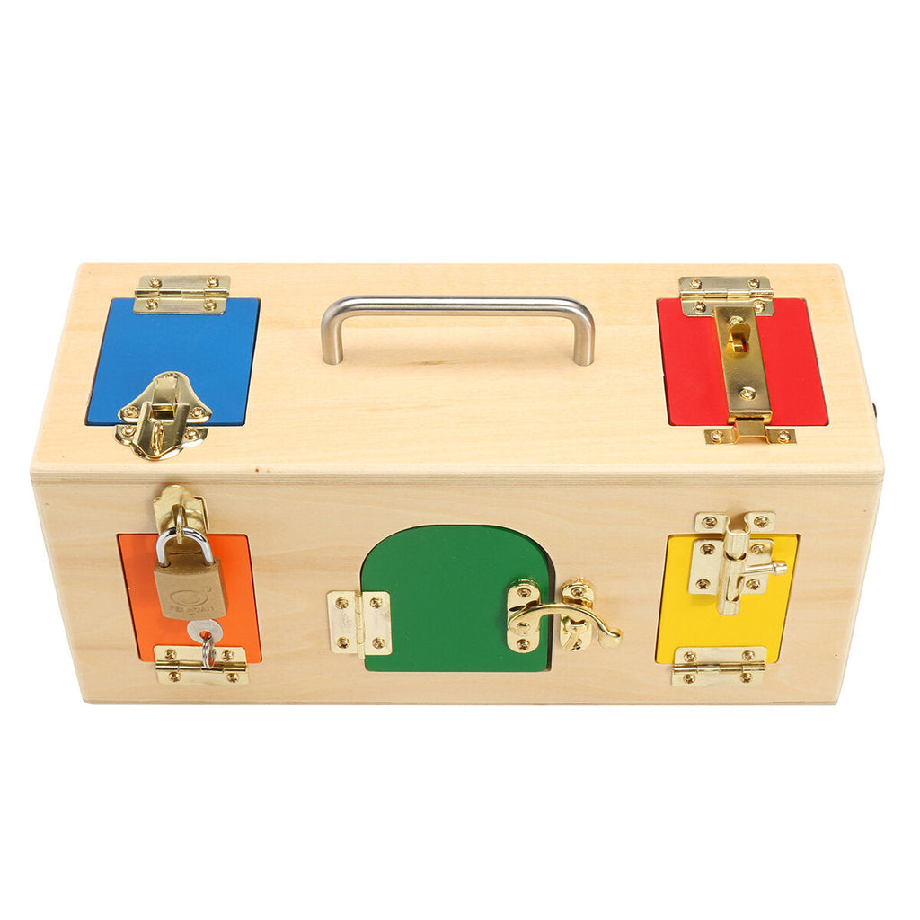 Kids Life Skill Learning Wooden Montessori Practical Wood Lock Box Educational Science Toys