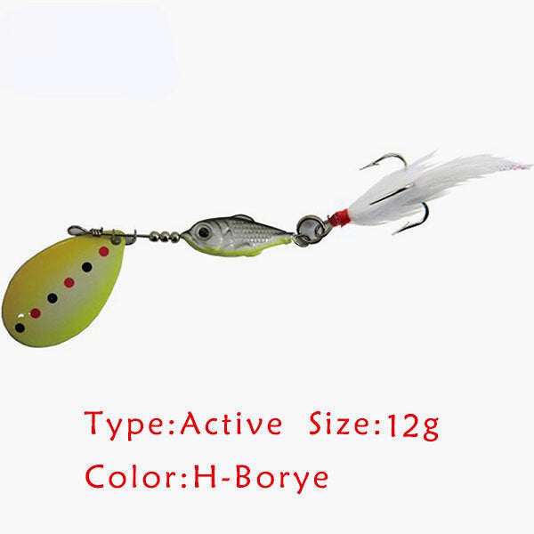 Original H-borye 7g 12g Spoon Fishing Lure Spinner Bait with Treble Hook and Feather