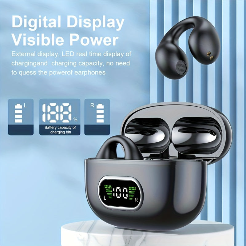 Long Battery Life Wireless Earphones Clip Ear HD Non-In-Ear For iPhone Android Universal Digital Display Earphones Stereo Sound