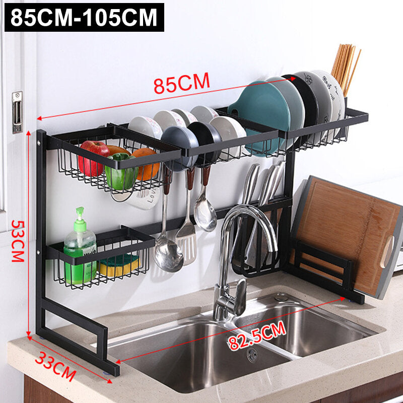 Sink Storage Rack 65/85CM Kitchen Over Sink Dish Drying Drain Shelf Dish Chopsticks Storage Holder Organizer