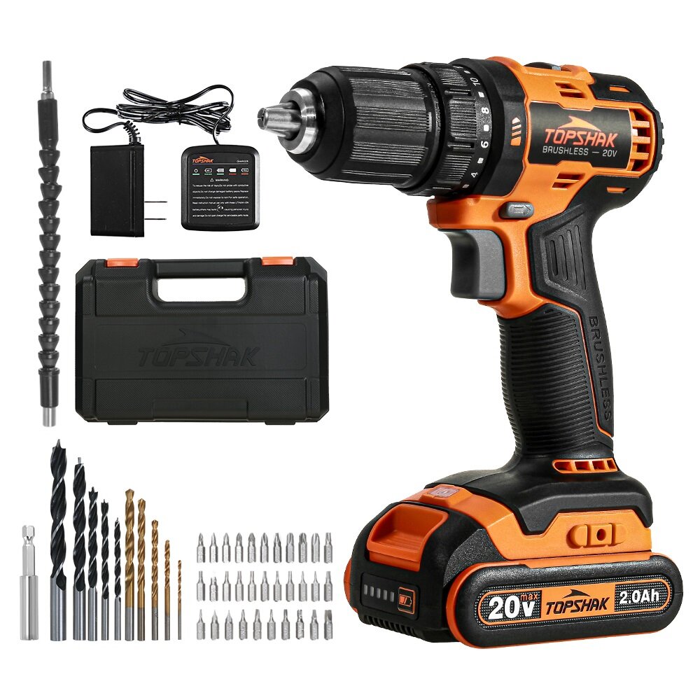 20V 13mm Brushless Electric Drill 45N.m Torque 0-1650RPM Variable Speed 43pcs Accessories