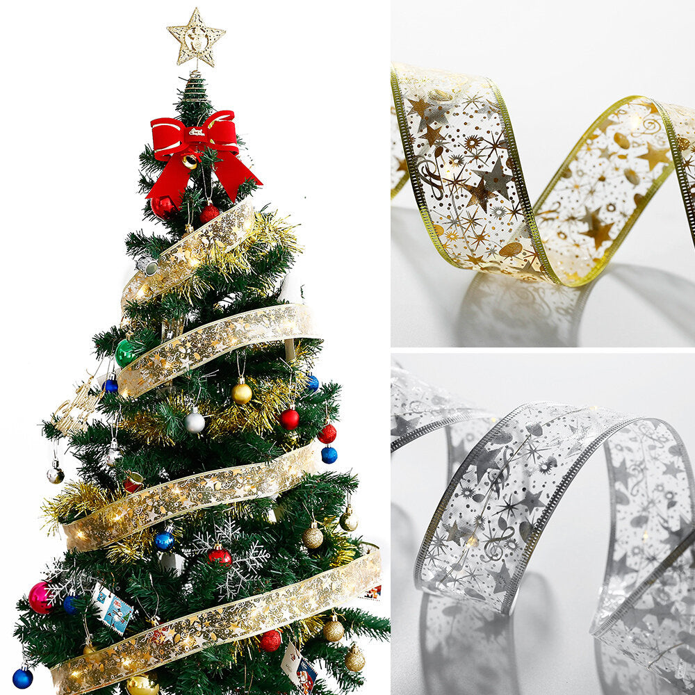 4M 40LED Fairy String Lights Gold Silver Bowknot Ribbon LED Christmas Tree Light Home Party Decorations Wedding Birthday Xmas Gifts