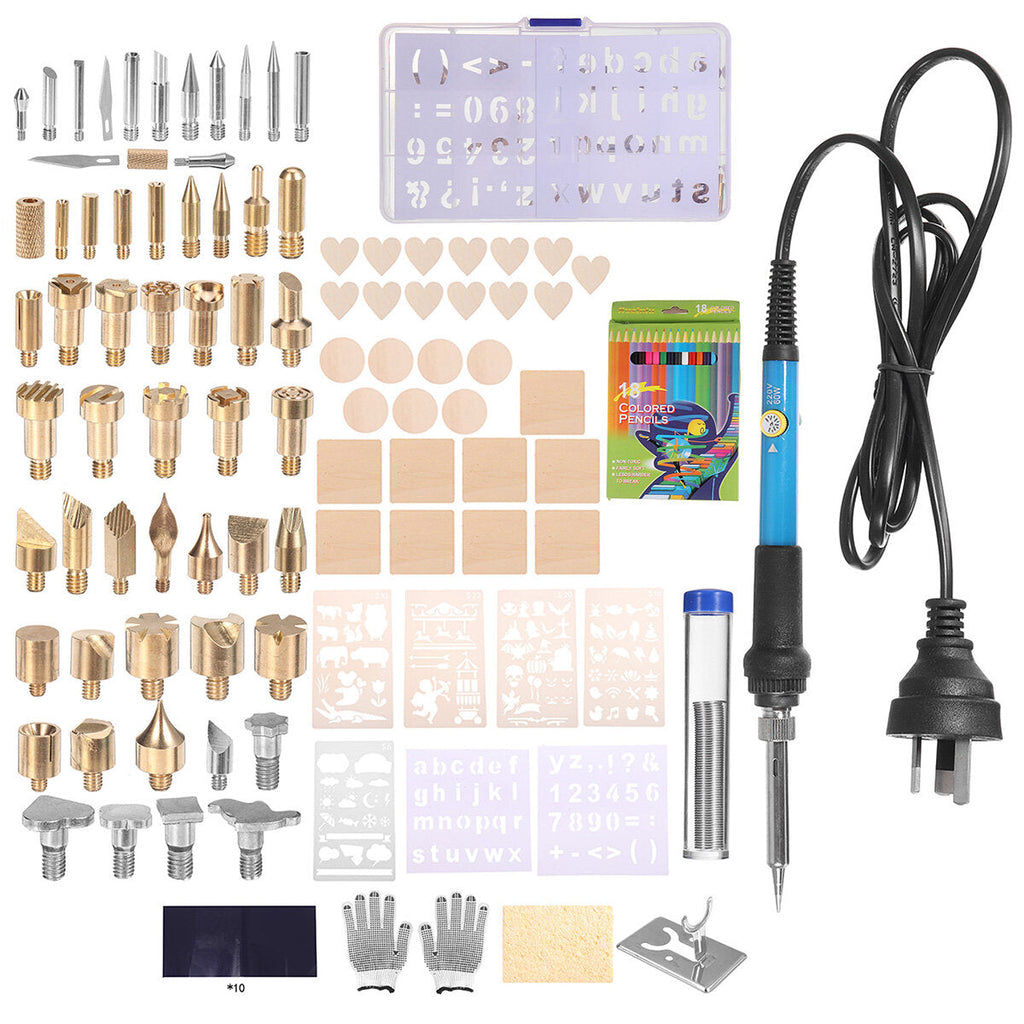 128Pcs 60W Electric Soldering Iron Kit Engraving Pen Wood Burning Pyrography Craft Tool