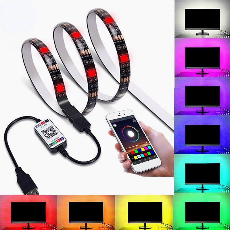 1M/3M/5M bluetooth APP 5050 RGB LED Strip Light Tape IP65 Waterproof USB Background Lamp 5V