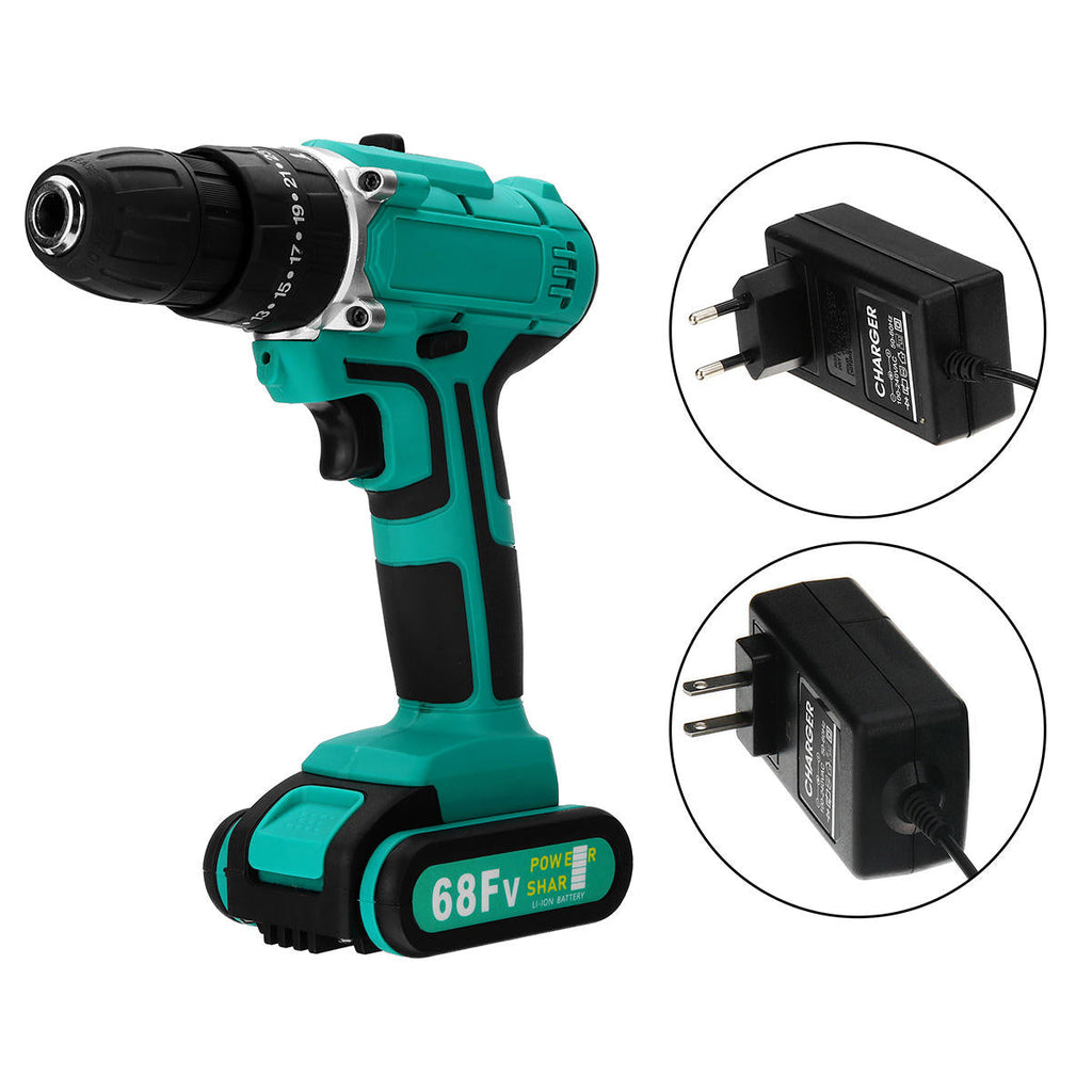 68FV Household Lithium Electric Screwdriver 2 Speed Impact Power Drills Rechargeable Drill Driver