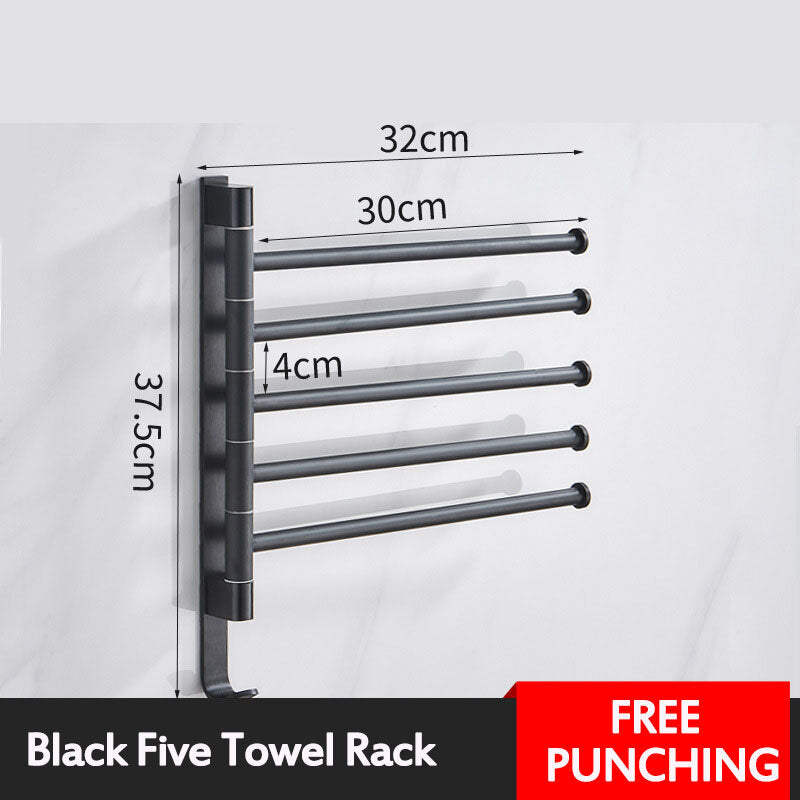 Aluminum Wall Mount Towel Rail Rack Rotatable Holders 2/3/4/5 Storage Hanger