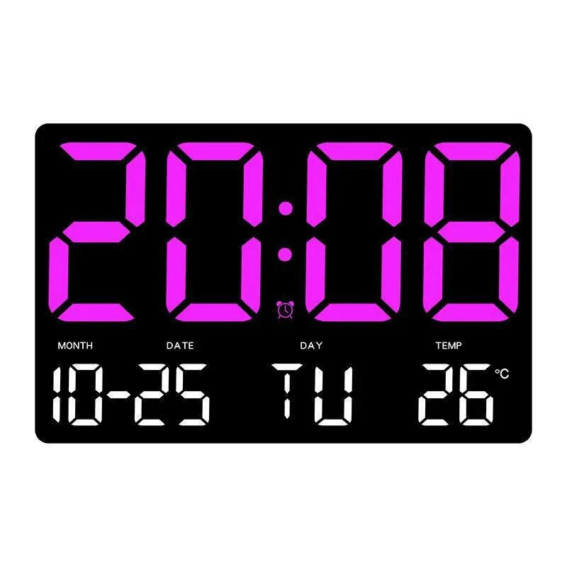 Large Digital Wall Clock with LED Display, Adjustable Brightness, Indoor Temperature, Date, Week, 12/24H for Home, Office, Classroom