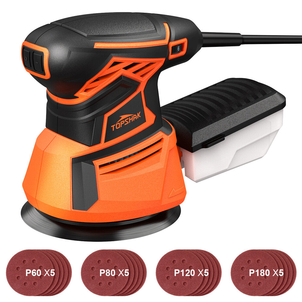 350W Random Orbital Sander Rotary Sander with 20Pcs Sandpapers Hand Sander Dust Collection Box