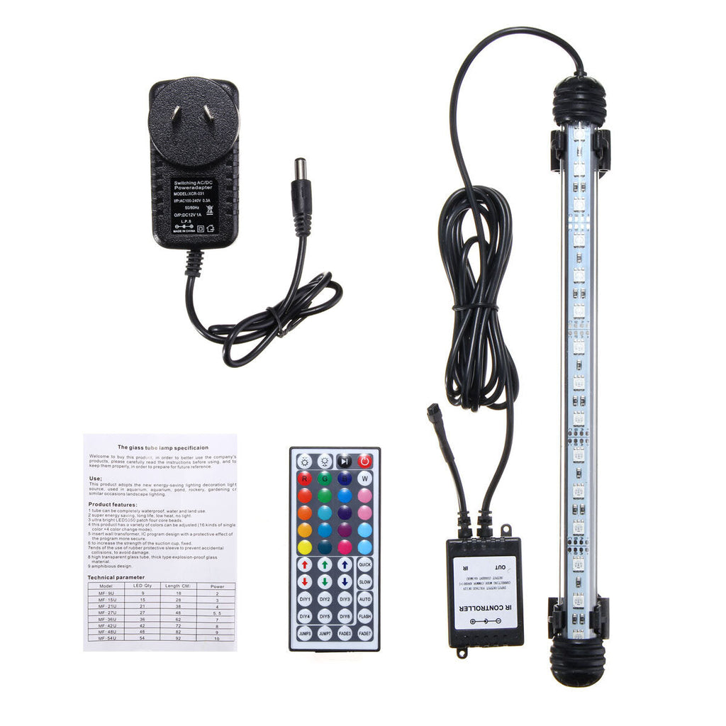 28CM 4.5W SMD5050 RGB LED Aquarium Fish Tank Light Color Changing Bar Submersible Lamp + 44Keys Remote Control