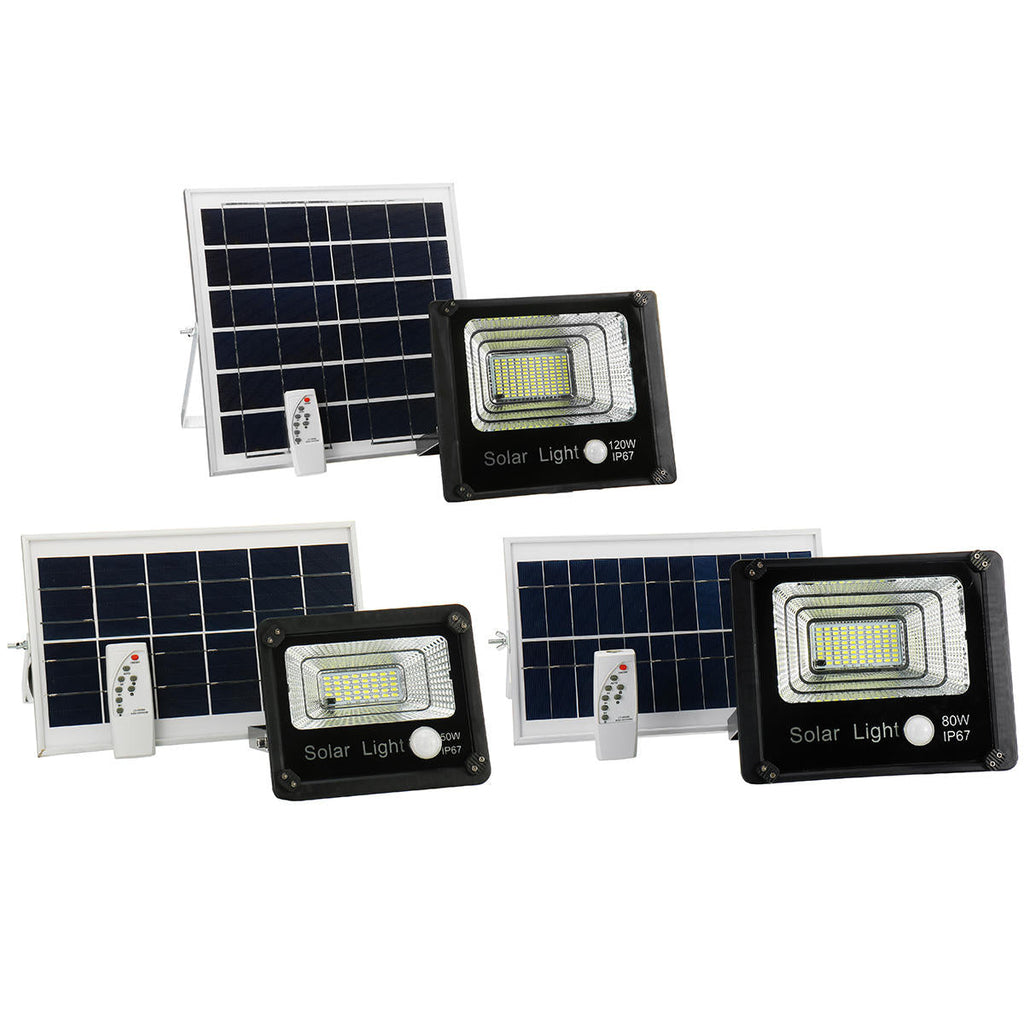 50W 80W 120W Outdoor Solar Power PIR Motion Sensor Garden Floodlight LED Remote Control  Security Light